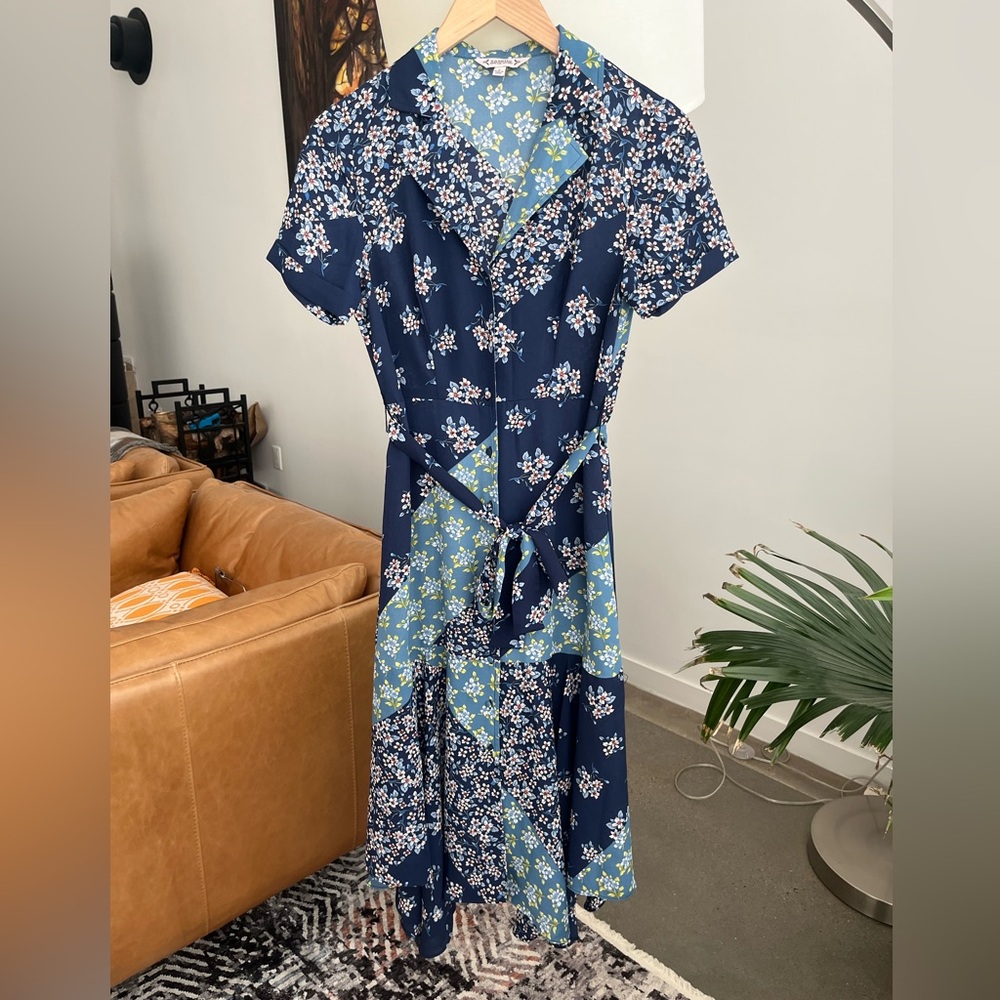 Nanette Lepore Patchwork Floral Print Button Front Shirt Dress